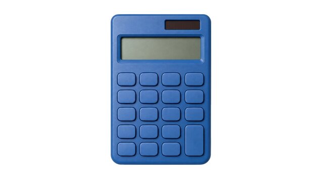 Bright blue calculator with a clear display and buttons placed evenly for easy use on a plain background
