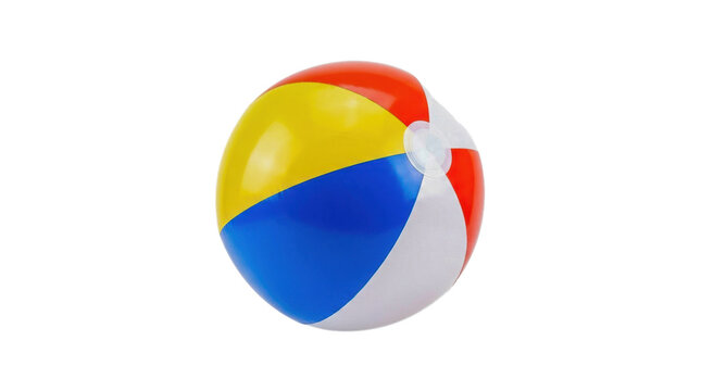 Colorful inflatable beach ball for summer fun and water games isolated on transparent background