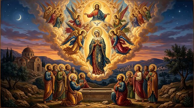 Assumption of the Virgin Mary Religious Icon Illustration