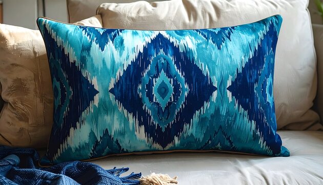 Blue Pillow on Sofa.