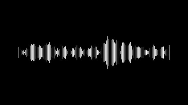 Audio waveform visualizer animation, white sound wave spectrum on black screen background, Abstract white audio wave animation, digital sound frequency spectrum visualizer, music equalizer lines.4k