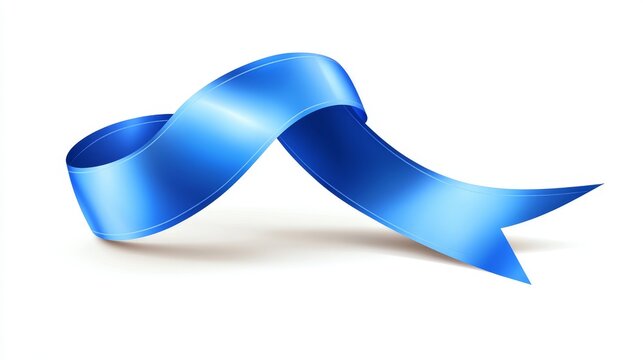 A realistic blue ribbon, a symbol for prostate cancer awareness, is shown alone on a white background. This is a vector image.
