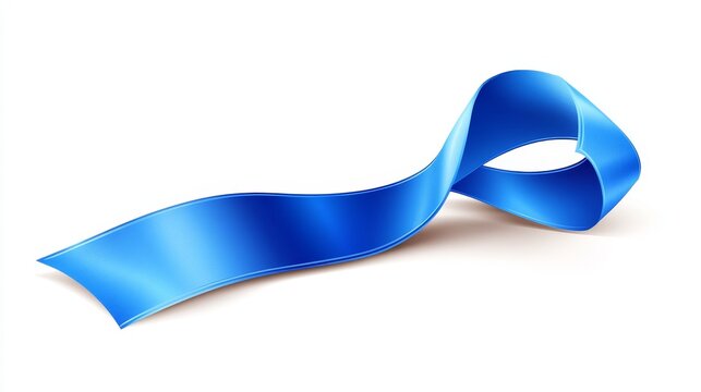 A realistic blue ribbon, a symbol for prostate cancer awareness, is shown alone on a white background. This is a vector image.

