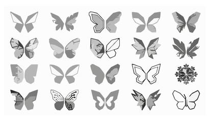 Obraz premium Modern Geometric Butterfly Wing Icons Minimal Line Art Vector Collection