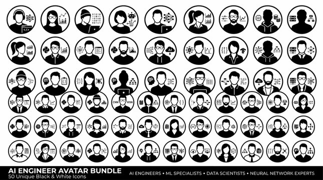 AI Engineer Avatar Bundle Profile Icons for Technology and Artificial Intelligence Professionals