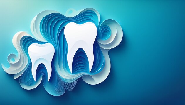 abstract paper cutout dental design with blue gradient background for advertising purposes