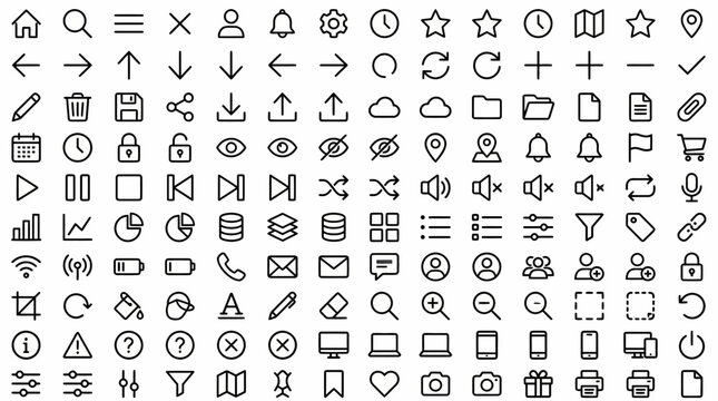 200 Essential UI UX Icons Collection Minimalist Outline Vector Set for Web and Mobile