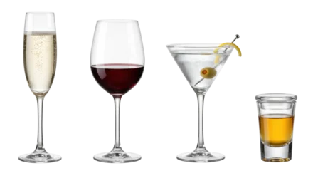 Fototapeten Restaurant Assorted alcoholic drinks champagne red wine martini and shot, isolated on transparent background  © PNG Lab