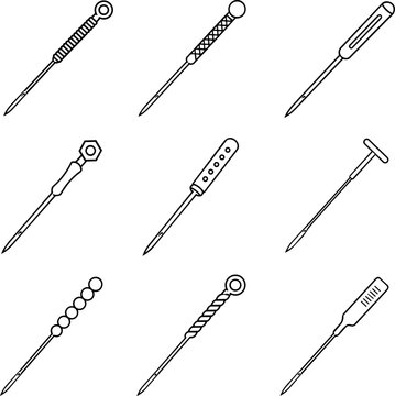 Set of hand awls and pointed leathercraft piercing tools