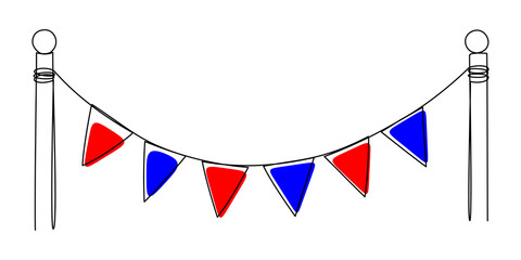 Obraz premium One line art drawing of festive party garland with triangle pennants. Continuous outline sketch of birthday bunting decoration for celebration events and happy carnival festivals.