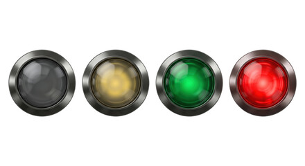 Fototapeta premium Industrial indicator lights gray yellow green and red, isolated on transparent background