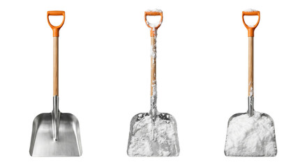 Snow shovels progression from clean to full of snow, isolated on transparent background © PNG Lab