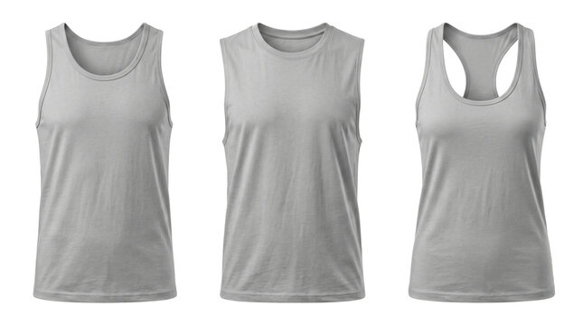 Blank tank tops and sleeveless shirts apparel mockups, isolated on transparent background