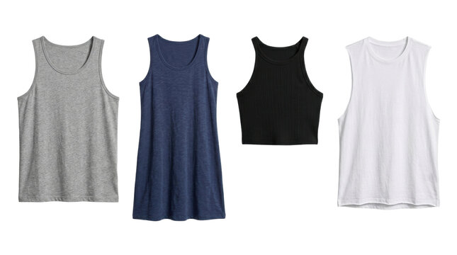 Blank tank tops and sleeveless shirts apparel mockups, isolated on transparent background