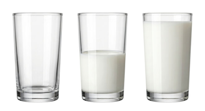 Glasses of milk showing empty half full and full