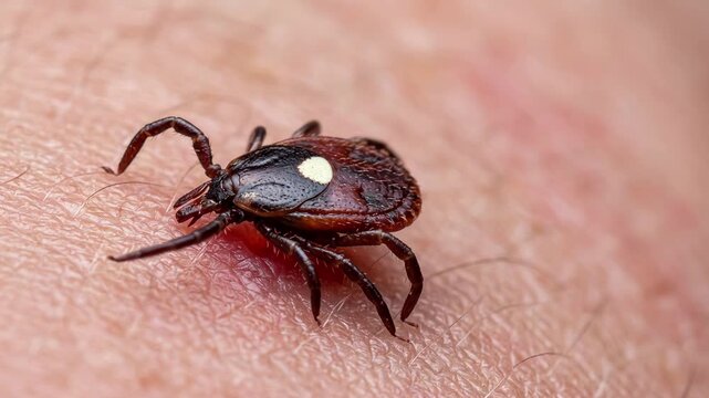 Lone Star tick on human skin, alpha-gal and Lyme disease macro