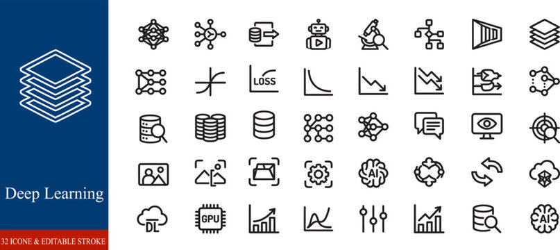 Deep learning icon set for ai and machine learning applications