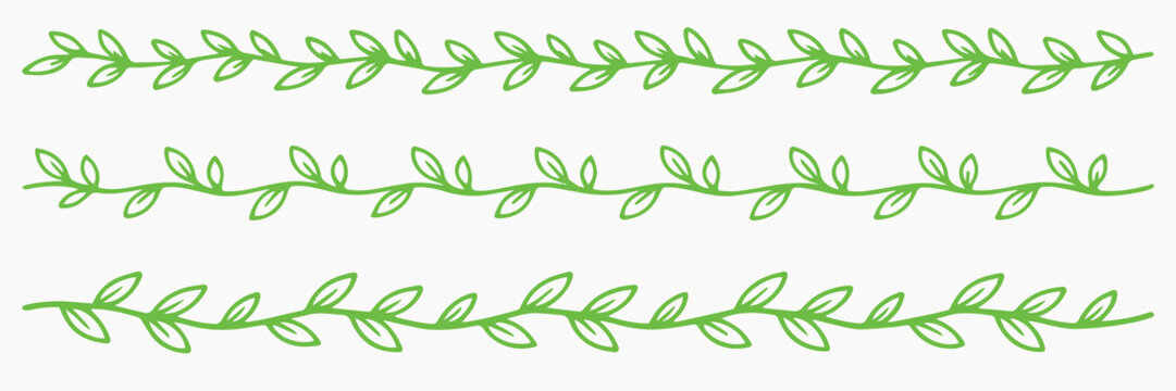 Green leafy vine borders design, vector element set