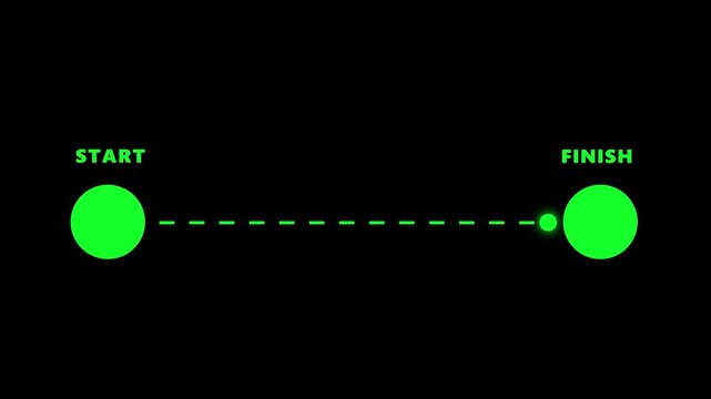 Start and finish line project 2d animation explainer video ,Start to finish progress bar animation with glowing moving point on black background, loading
