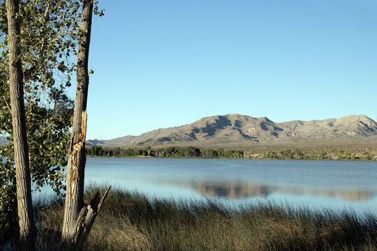 In early morning light, the Pahranagat Mountains reflect on the lake at Pahranagat National Wildlife Refuge in Nevada