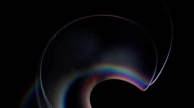 bstract Dark Iridescent Curved Ribbon on Black Background - 3D Render Loop