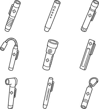 Set of medical penlight flashlights and compact torch variations