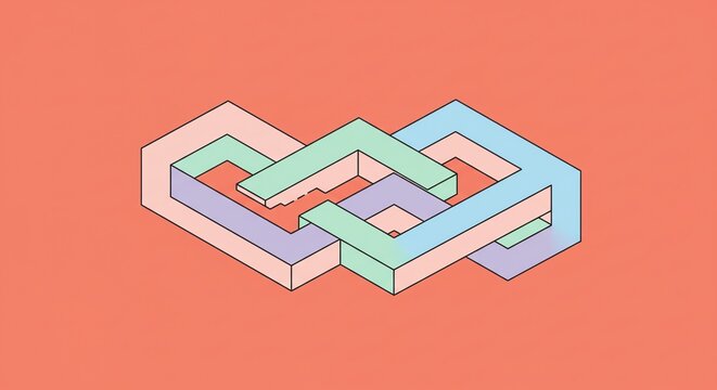 Abstract interlocking geometric rings on orange background