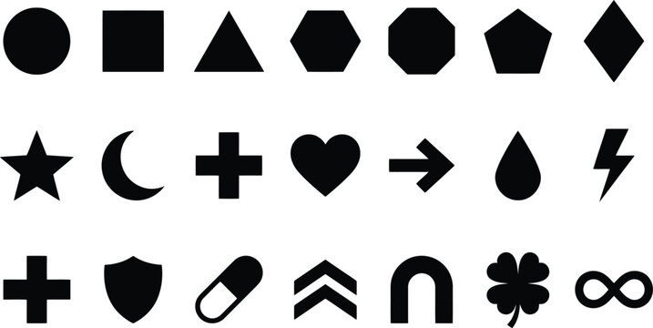 Geometric shapes set including basic forms like circles squares triangles stars and various essential graphic symbols