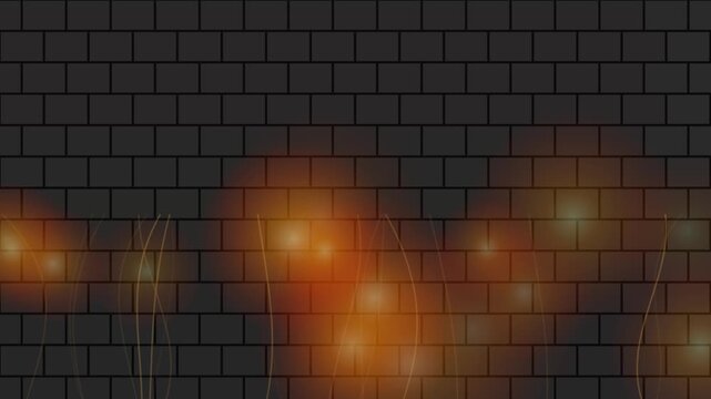 Abstract glowing light particles on dark brick wall background, motion overlay