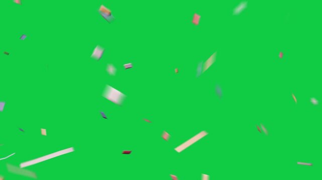 Pastel confetti appearing on transparent background, descending and rotating, scattering for design
