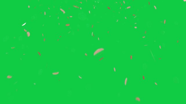 Metal confetti cloud dropping from top, tumbling and reflecting creating parallax on alpha channel