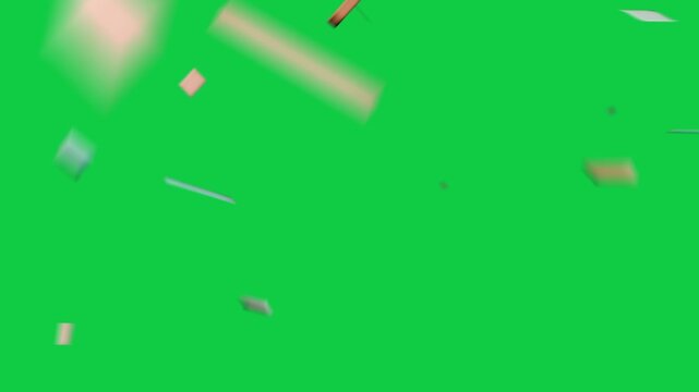 Rectangular panels drifting on transparent bg, entering off-frame, rotating, forming even spread