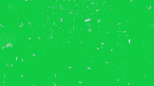 Initial burst sending disc cloud falling and rotating toward camera, showing depth alpha