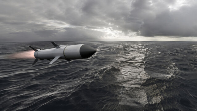Sea-Skimming Cruise Missile Flying Over Ocean Toward Maritime Target