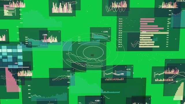 Feed arriving, panels shifting, oval rings growing, charts updating over transparent backdrop