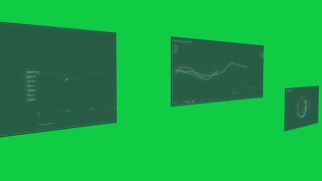 Camera panning, AR panels sliding, showing orange marker, lighting gauge and data on transparent bg