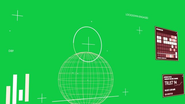 INTRUSION DETECTED starting ring aligning over pink globe, probe rising, locking, transparent