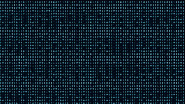 Digital binary code background, streaming blue data stream, cyber security and programming concept