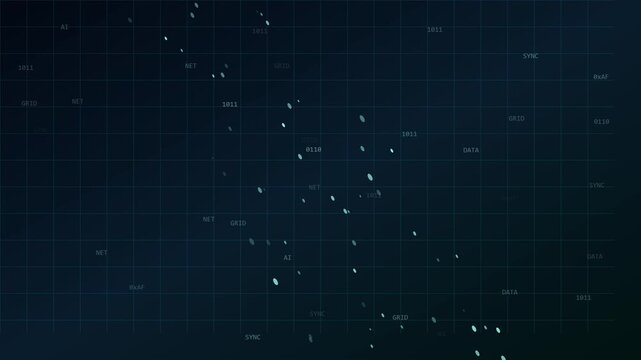 Digital data flow background, with binary code, and network grid, animation technology
