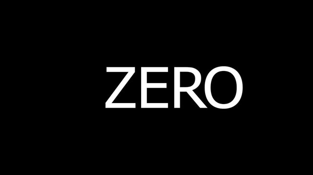 Minimalist White Letters ZERO on Black Background,abstract motion design of ZERO  text on Black Background, Text animation video.