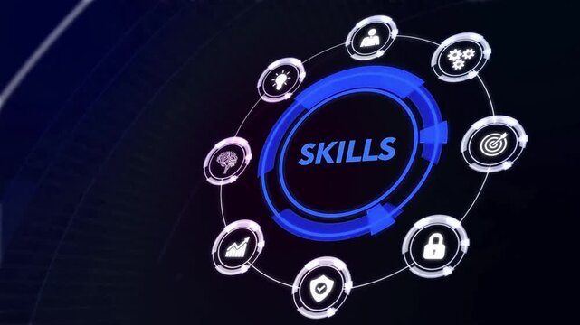 Futuristic Digital Interface Wheel of Core Skills and Competencies