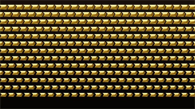 Golden arrow pattern motion background, abstract metallic geometric seamless loop, luxury 3 d gold shapes moving on black