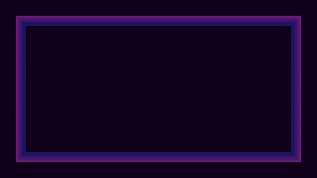 Neon purple glowing rectangular frame border overlay, abstract digital light effect for production and motion background
