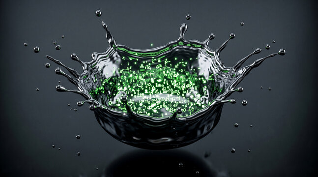 Abstract digital data splash with glowing binary code