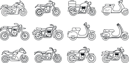 motorcycle comparison chart scooter and bike line icons © AIcon Vector