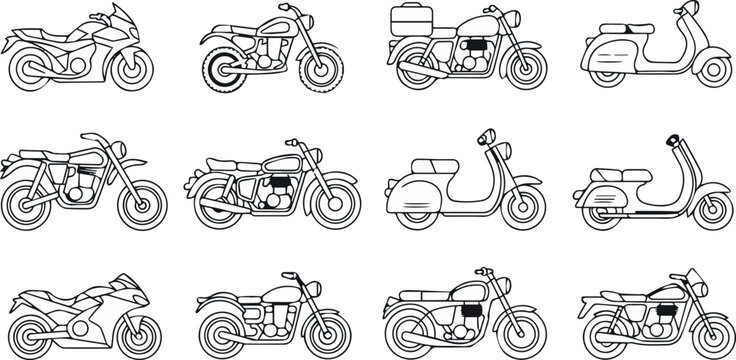motorcycle comparison chart scooter and bike line icons