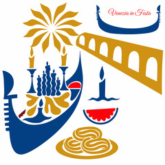 Festa del Redentore venetian theme with gondola feast, bigoli pasta and warm festive palette — festival branding kit © Aleksandr
