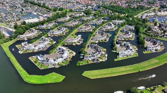 Residential neighborhood with semicircular waterfront housing in Europe