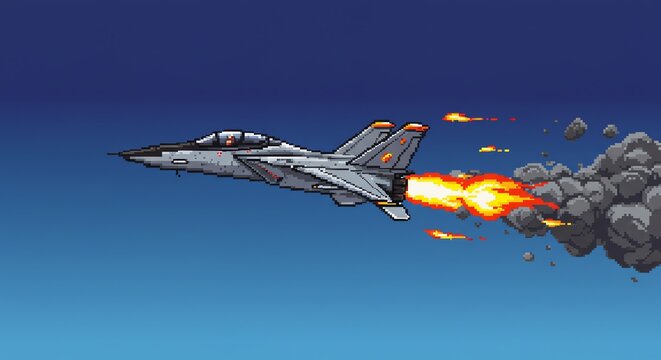 Fighter jet flying with fire and smoke