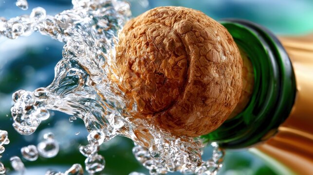 Sparkling liquid erupts from a champagne bottle